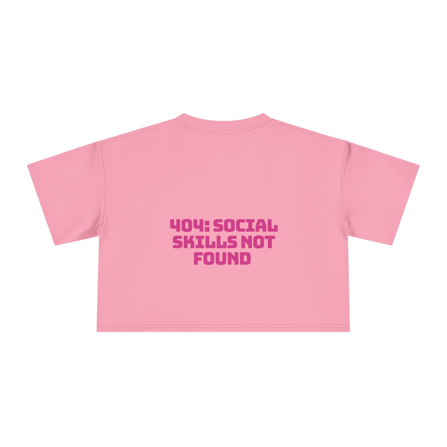 Crop Tee - "Raised on WiFi" Graphic Crop Top (Front Laptop Icon, Back: "404: Social Skills Not Found")