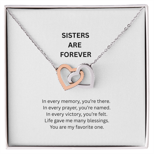 Interlocking hearts sister necklace in gift box – perfect birthday gift for sister