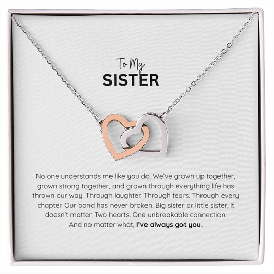 Interlocking Hearts Sister Necklace – Heart Pendant Gift for Sister