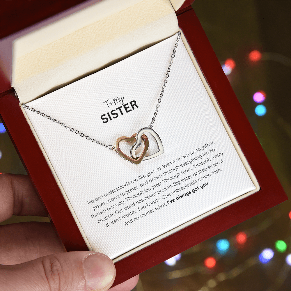 Interlocking Hearts Sister Necklace – Heart Pendant Gift for Sister
